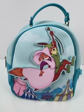 Loungefly Light Blue & Pink Robin Hood Fox Mini Backpack